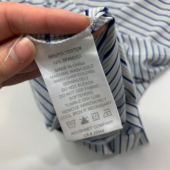 FJ FootJoy Shirt Men L Large Blue Grey Striped Droptail Hem Stretch Golf Polo - Picture 9 of 11